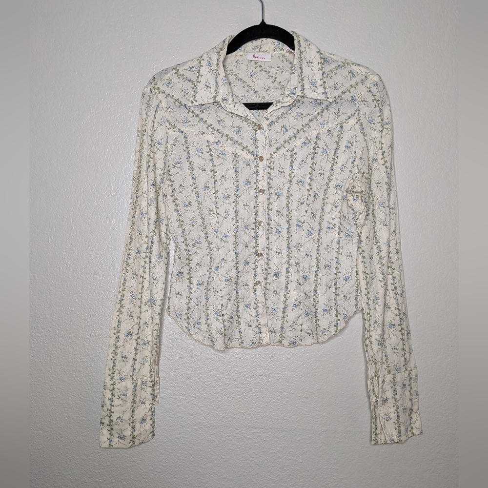 Lee Jeans Womens Vintage Western Boho Floral Button Up Top M